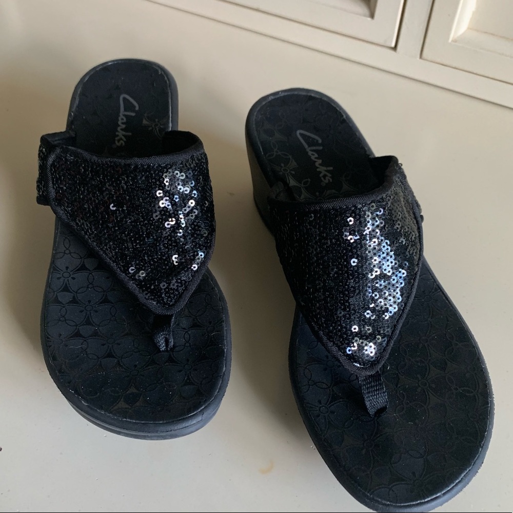 Black Sequin Clark Sandals